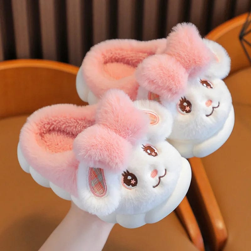 Winter Children Cotton Slippers Girl Boy Kids Cute Thick Fleece Fur Slippers Warm Soft Non-Slip Baby Shoes Pink / 22-23(insole 14.5cm) / CHINA