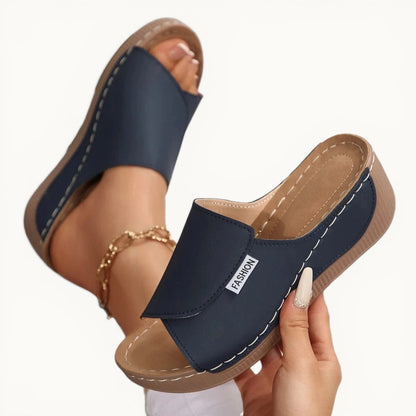 Chaussons femme | Compensés cuir PU Bleu marine / 35-36