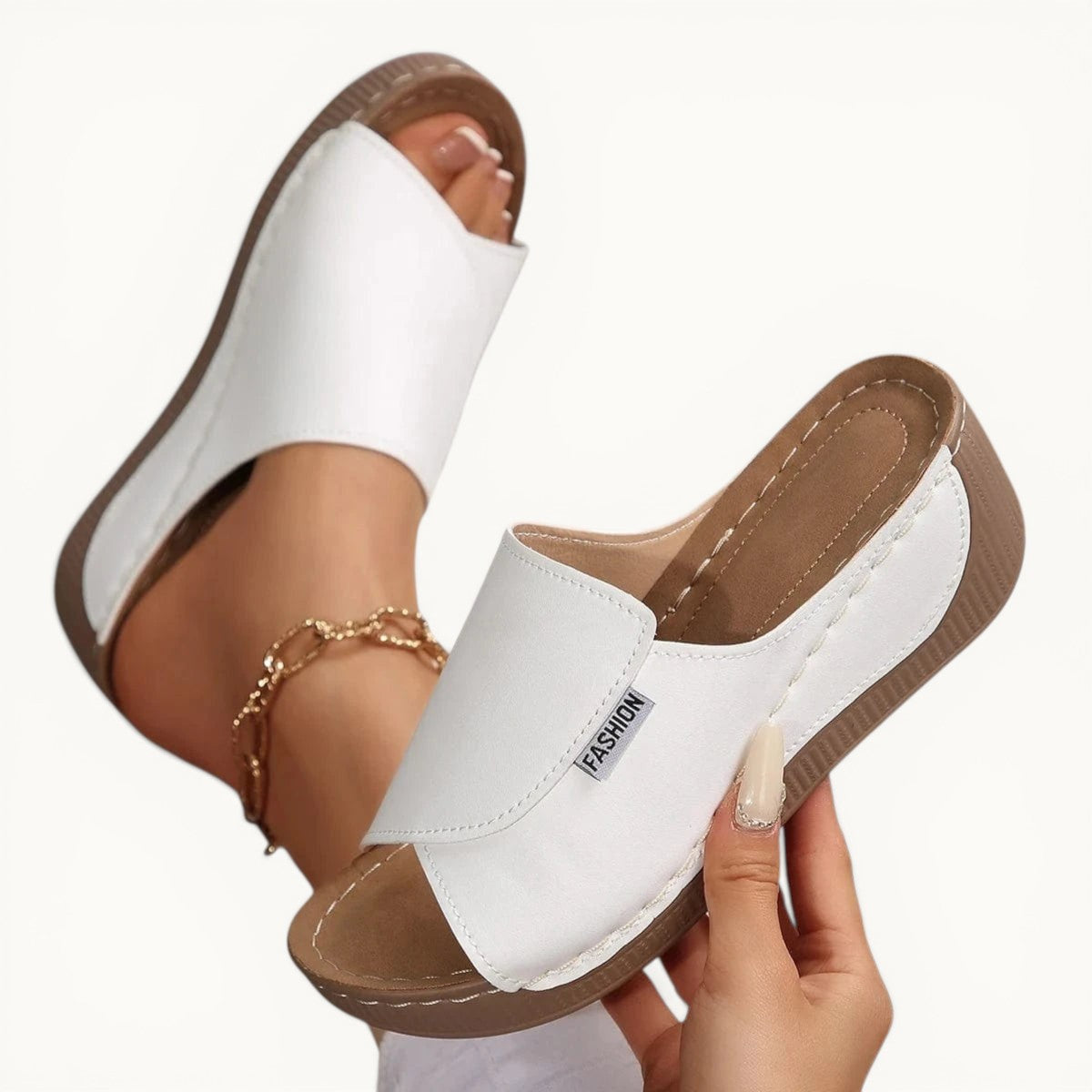 Chaussons femme | Compensés cuir PU Blanc / 38-39