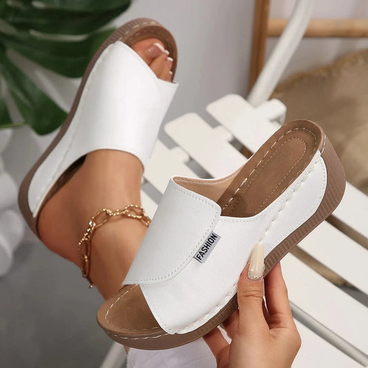 Chaussons femme | Compensés cuir PU Blanc / 38-39