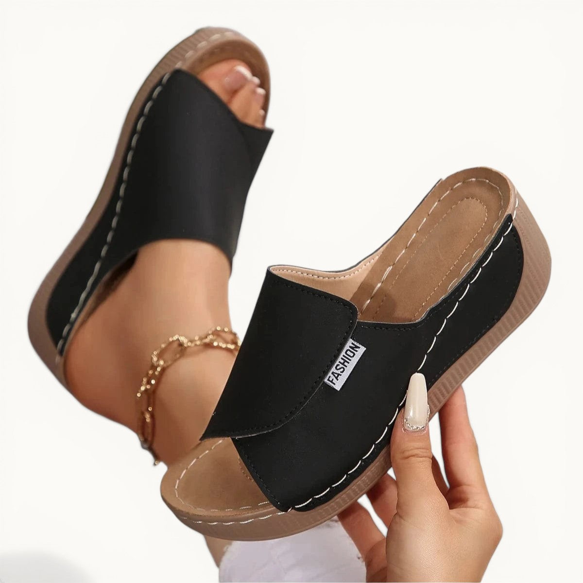 Chaussons femme | Compensés cuir PU Noir / 35-36