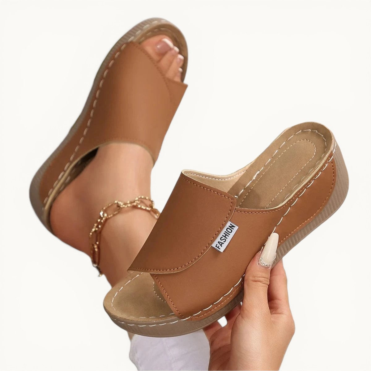 Chaussons femme | Compensés cuir PU Marron / 35-36