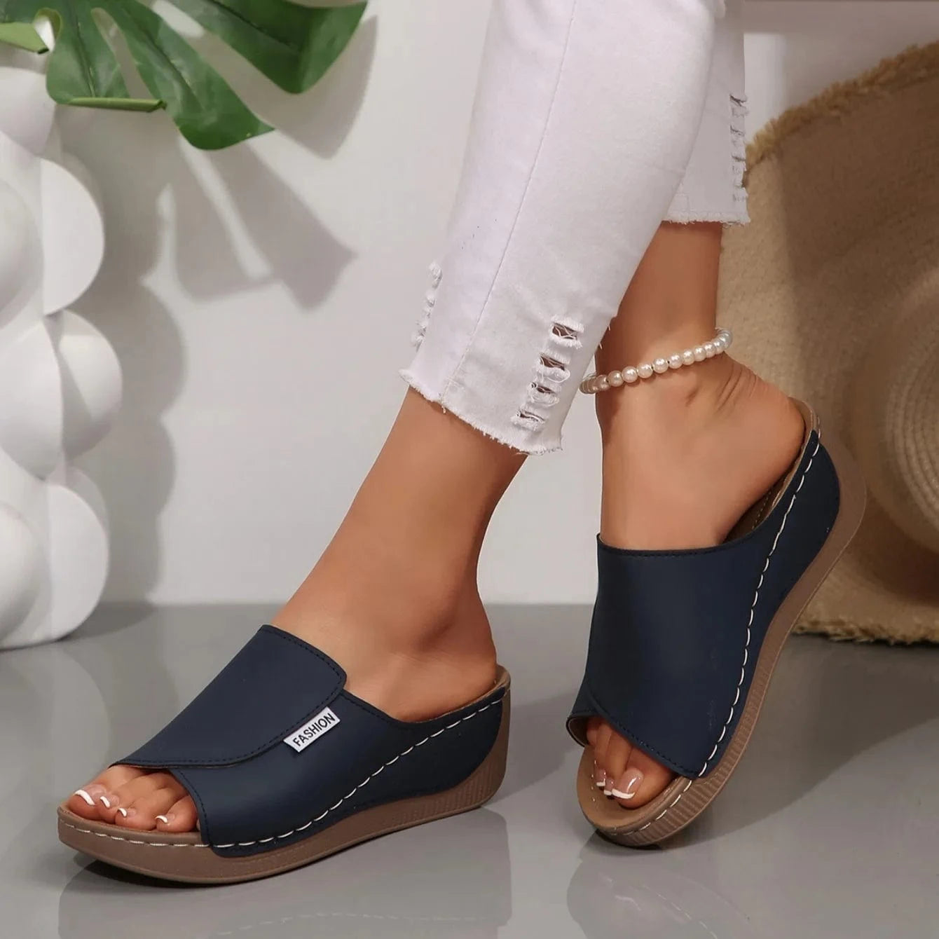 Chaussons femme | Compensés cuir PU