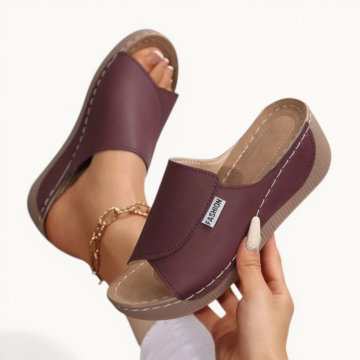 Chaussons femme | Compensés cuir PU Bordeaux / 35-36