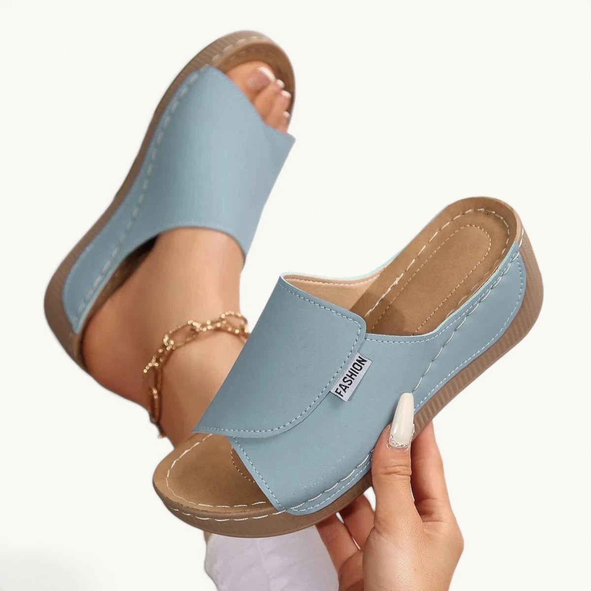 Chaussons femme | Compensés cuir PU Bleu clair / 38-39