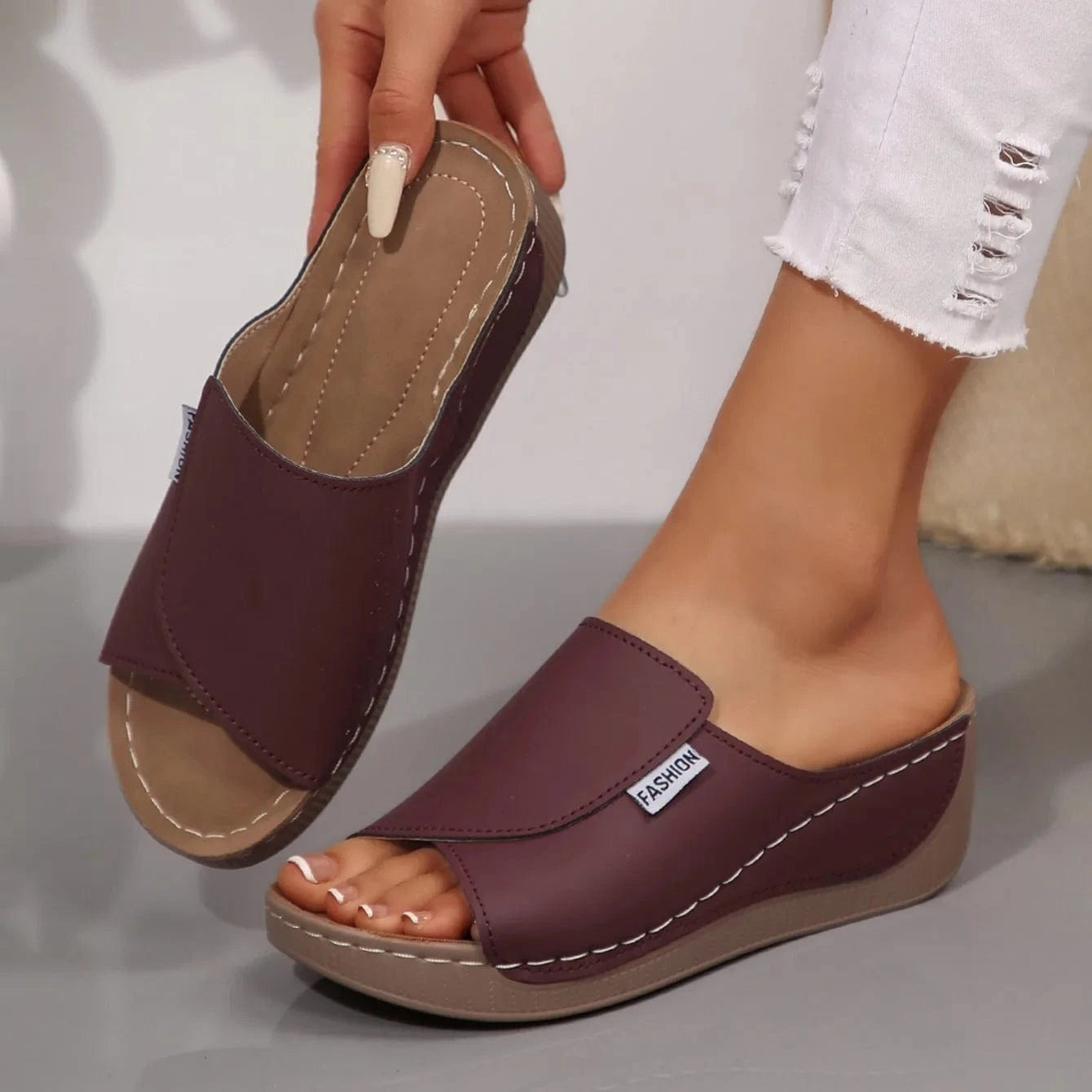 Chaussons femme | Compensés cuir PU