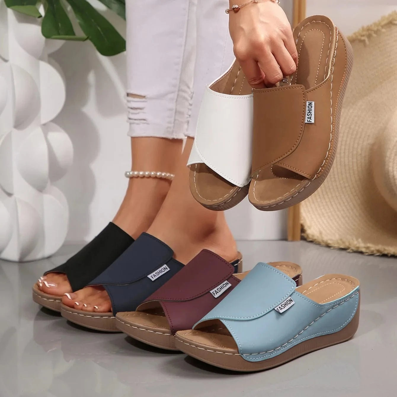 Chaussons femme | Compensés cuir PU