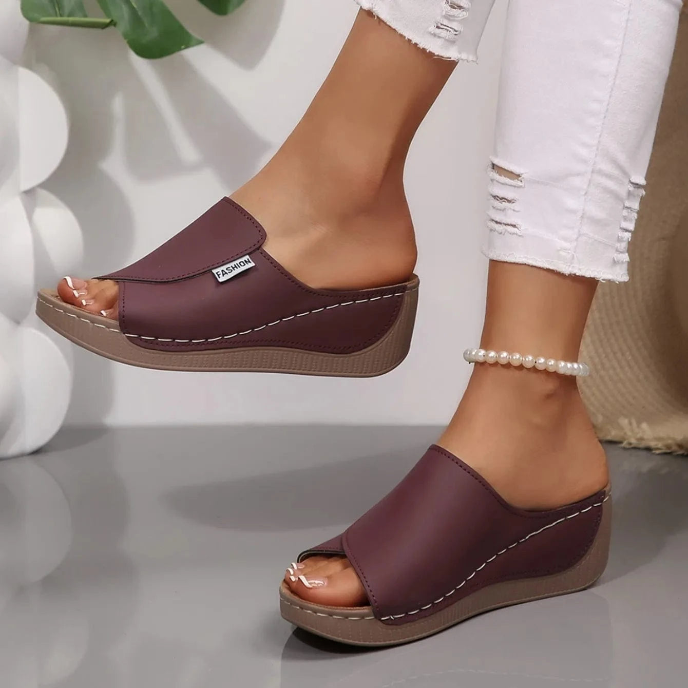 Chaussons femme | Compensés cuir PU