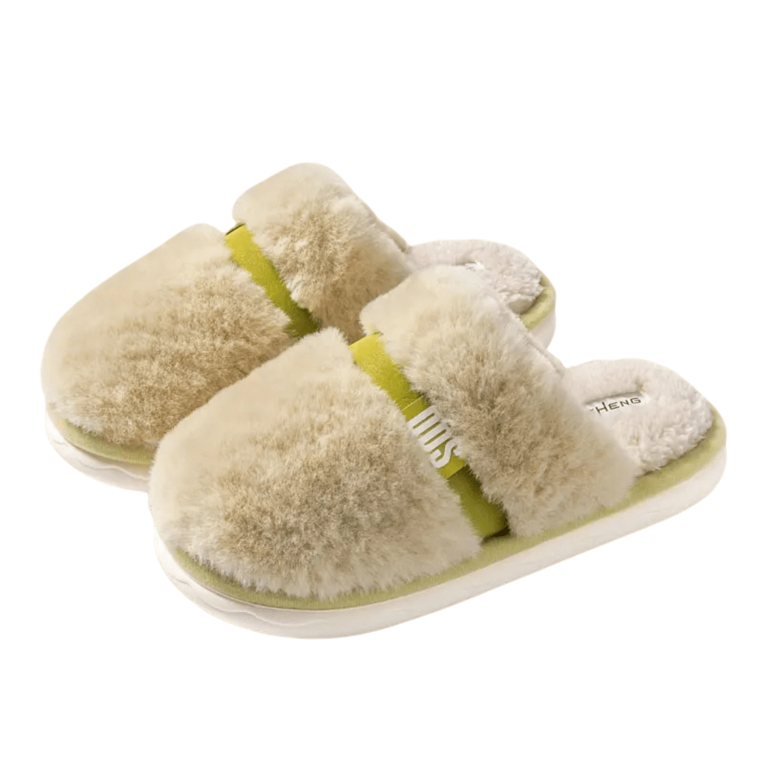 Chaussons femme hiver | Peluche épaisse Vert / 35-36