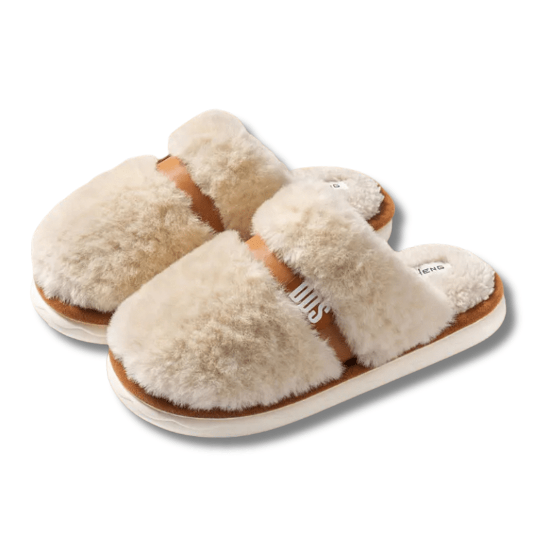 Chaussons femme hiver | Peluche épaisse Crème / 35-36