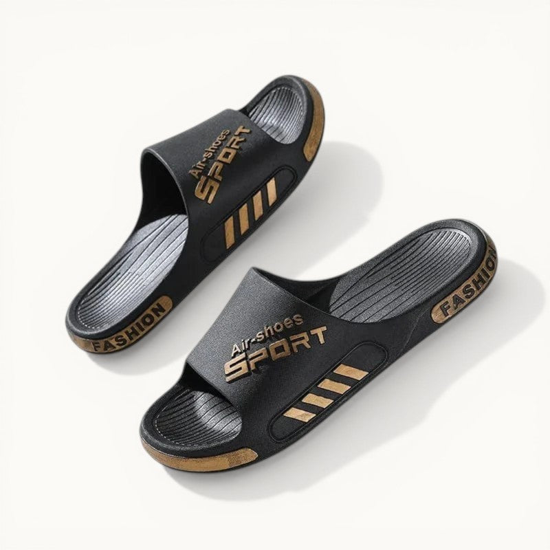 Chaussons homme été | Tongs PVC antidérapantes Noir/Or / 34-35