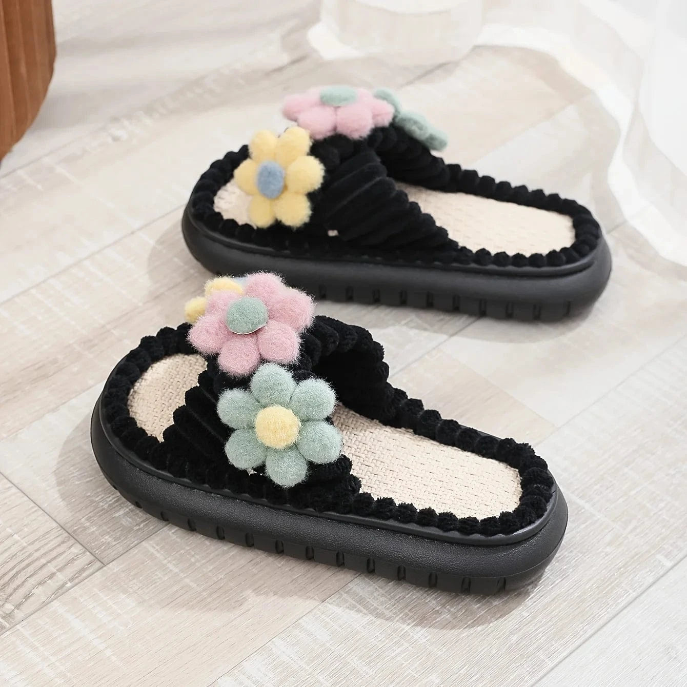Chaussons pour femme - Flower Noir / 35-36
