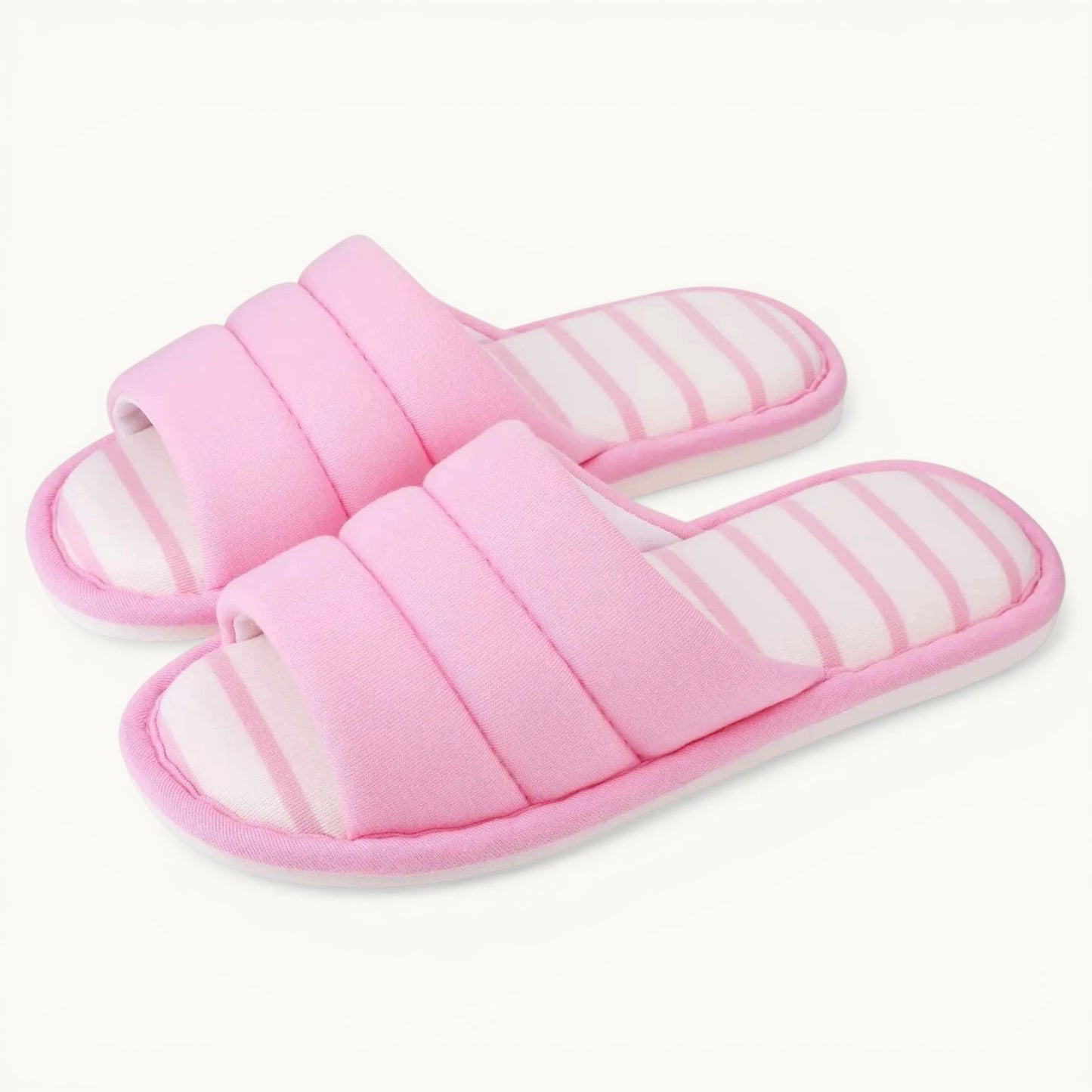 Comwarm – pantoufles d'intérieur en coton à bout ouvert pour femmes, tongs souples et décontractées pour la maison, en mousse à mémoire de forme, chaussures plates pour chambre à coucher Pink / 43-44(10.2-10.4inch) / CHINA