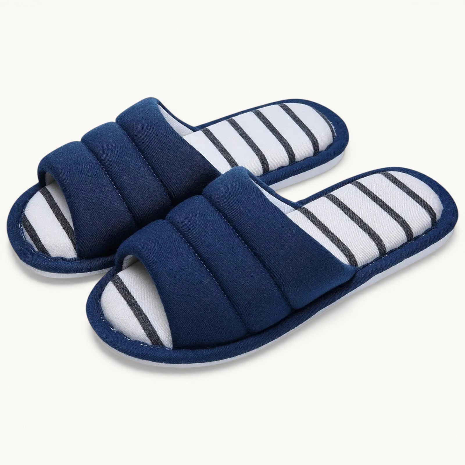 Comwarm – pantoufles d'intérieur en coton à bout ouvert pour femmes, tongs souples et décontractées pour la maison, en mousse à mémoire de forme, chaussures plates pour chambre à coucher Blue / 43-44(10.2-10.4inch) / CHINA