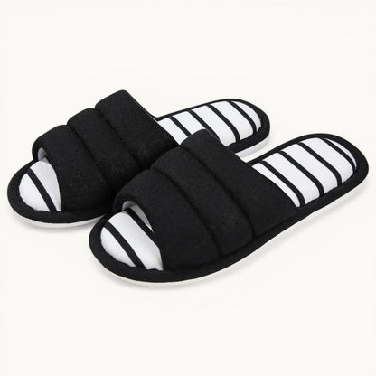 Comwarm – pantoufles d'intérieur en coton à bout ouvert pour femmes, tongs souples et décontractées pour la maison, en mousse à mémoire de forme, chaussures plates pour chambre à coucher Black / 43-44(10.2-10.4inch) / CHINA