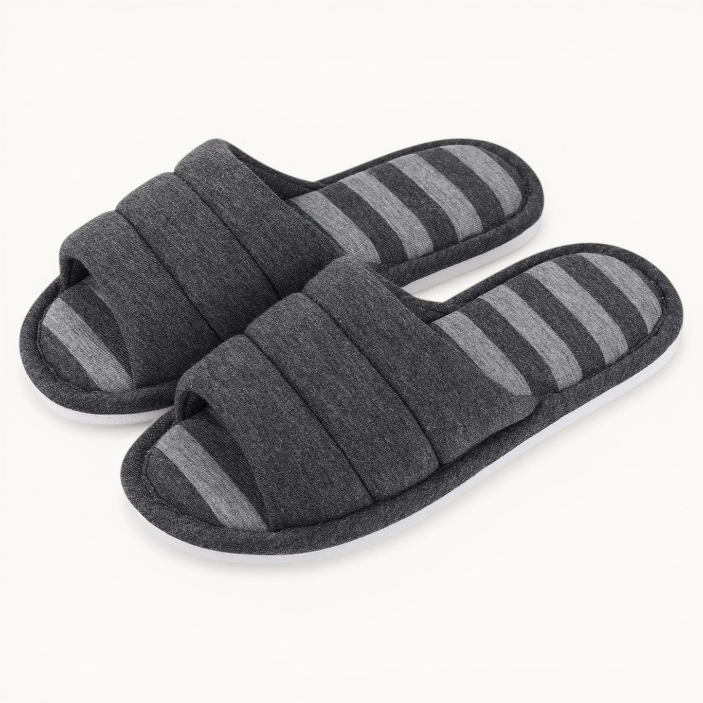 Comwarm – pantoufles d'intérieur en coton à bout ouvert pour femmes, tongs souples et décontractées pour la maison, en mousse à mémoire de forme, chaussures plates pour chambre à coucher Dark Grey / 43-44(10.2-10.4inch) / CHINA