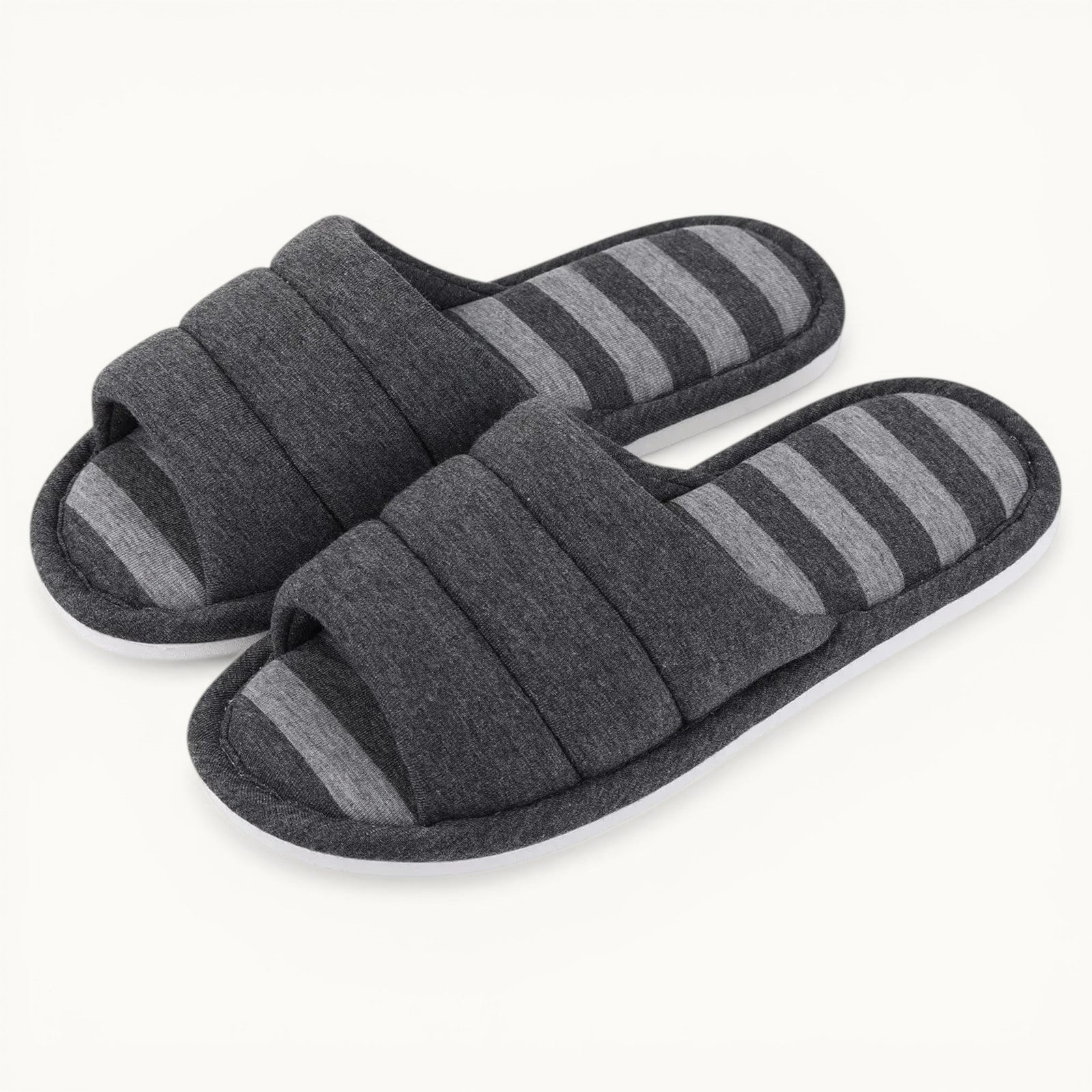 Comwarm – pantoufles d'intérieur en coton à bout ouvert pour femmes, tongs souples et décontractées pour la maison, en mousse à mémoire de forme, chaussures plates pour chambre à coucher Dark Grey / 43-44(10.2-10.4inch) / CHINA
