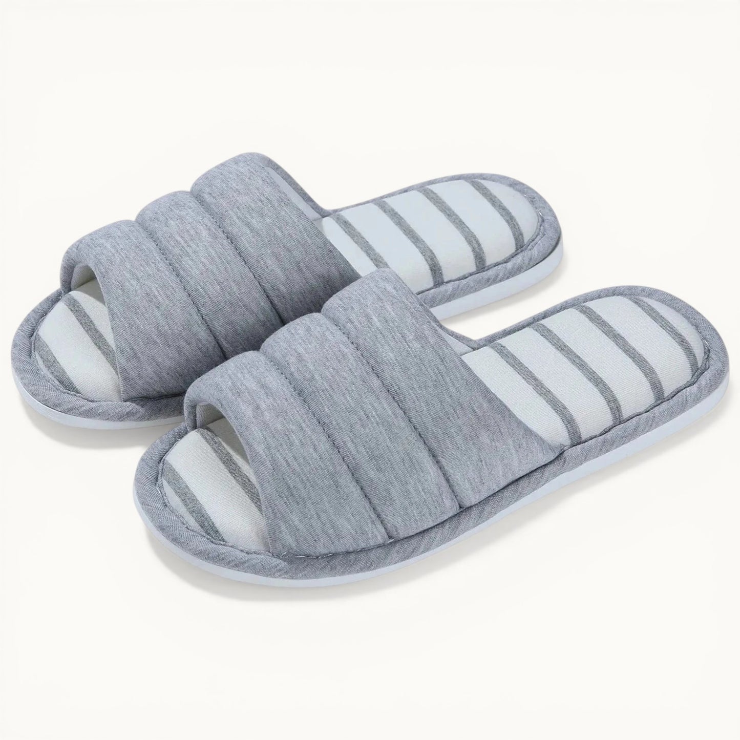 Comwarm – pantoufles d'intérieur en coton à bout ouvert pour femmes, tongs souples et décontractées pour la maison, en mousse à mémoire de forme, chaussures plates pour chambre à coucher Light Grey / 43-44(10.2-10.4inch) / CHINA