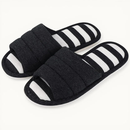 Comwarm – pantoufles d'intérieur en coton à bout ouvert pour femmes, tongs souples et décontractées pour la maison, en mousse à mémoire de forme, chaussures plates pour chambre à coucher Matt Black / 43-44(10.2-10.4inch) / CHINA