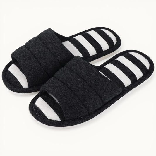 Comwarm – pantoufles d'intérieur en coton à bout ouvert pour femmes, tongs souples et décontractées pour la maison, en mousse à mémoire de forme, chaussures plates pour chambre à coucher Matt Black / 43-44(10.2-10.4inch) / CHINA