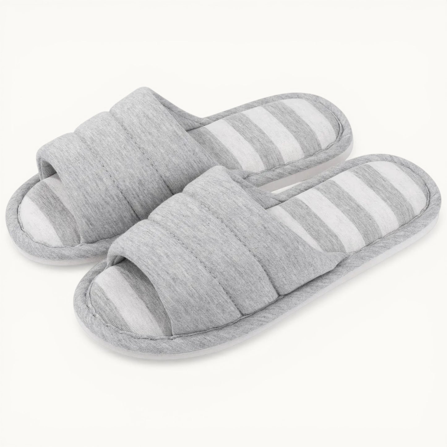 Comwarm – pantoufles d'intérieur en coton à bout ouvert pour femmes, tongs souples et décontractées pour la maison, en mousse à mémoire de forme, chaussures plates pour chambre à coucher Update Grey / 43-44(10.2-10.4inch) / CHINA