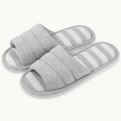 Comwarm – pantoufles d'intérieur en coton à bout ouvert pour femmes, tongs souples et décontractées pour la maison, en mousse à mémoire de forme, chaussures plates pour chambre à coucher Update Grey / 43-44(10.2-10.4inch) / CHINA