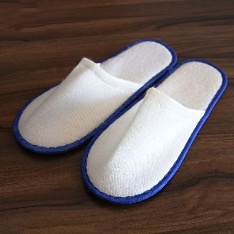 Lot de 5 chaussons d'hôtel Blanc/Bleu marine / 5 paires de 27cm