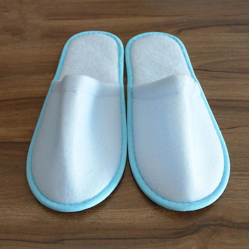 Lot de 5 chaussons d'hôtel Blanc/Bleu / 5 paires de 27cm