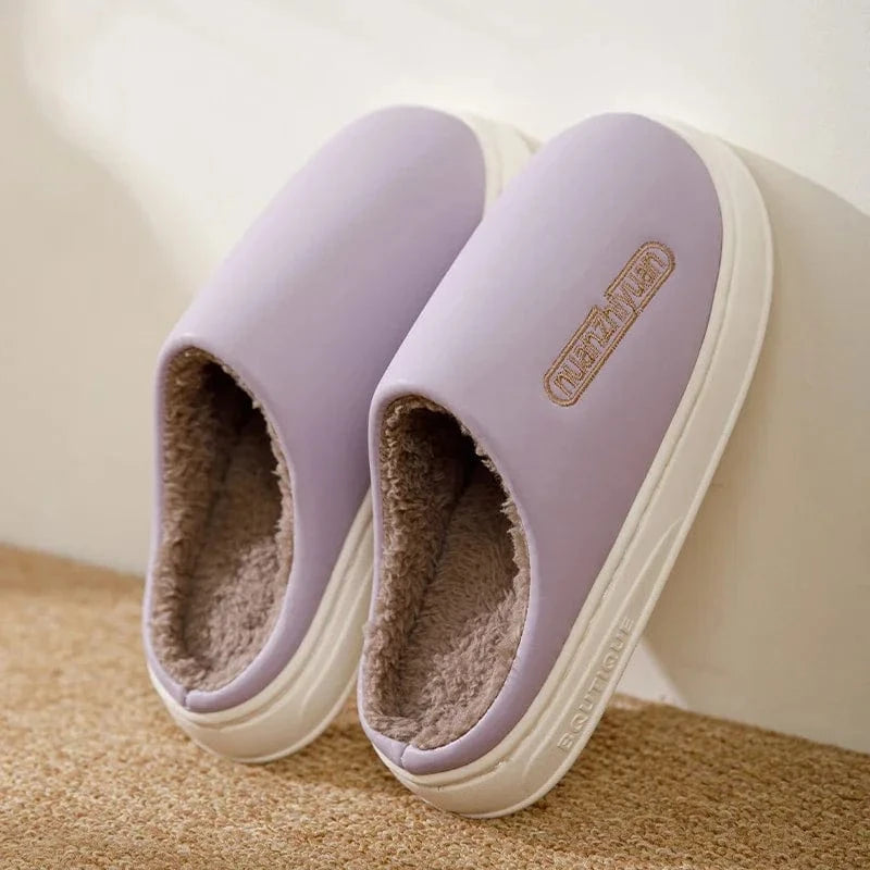 Pantoufles Anti-ALD en Coton Imperméable pour Homme et Femme, Chaussures d'NikChaudes, Souples, Plates, Semelle PVC, pour Couple, Unisexe, Hiver Purple / 44-45