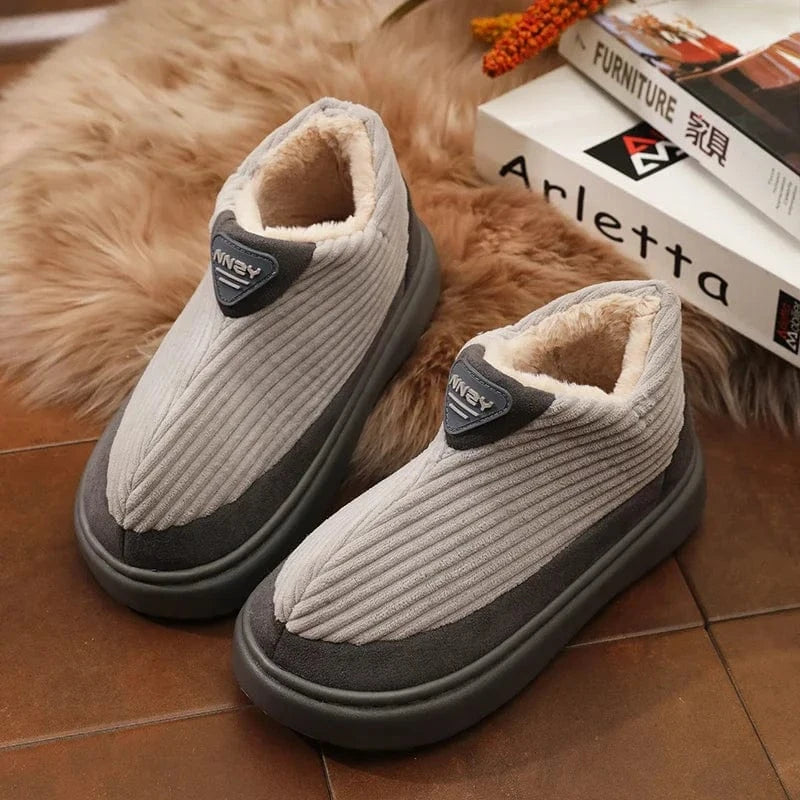 Pantoufles Classiques en Velours Côtelé pour Homme, Chaussures Douces et Chaudes, Confortables, en Coton, pour Maison, Chambre à Coucher, Extérieur, Hiver Light gray / 42-43