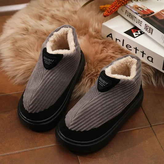 Pantoufles Classiques en Velours Côtelé pour Homme, Chaussures Douces et Chaudes, Confortables, en Coton, pour Maison, Chambre à Coucher, Extérieur, Hiver Black-gray / 40-41