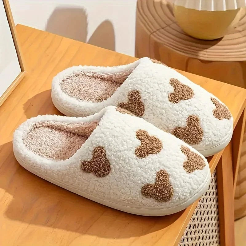 Pantoufles d'ours de dessin animé d'hiver confortables pour femmes, chaussures de maison chaudes en peluche décontractées, toboggans d'intérieur en coton doux antidérapant, semelle en TPR pour couples