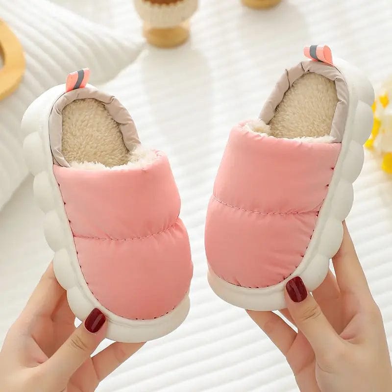 Winter Solid Boys Girls Slippers Plush Warm Children House Slippers 2023 Waterproof Anti Slip Soft Toddler Kids Floor Shoes Pink A / 28-29(insole 17.5cm)